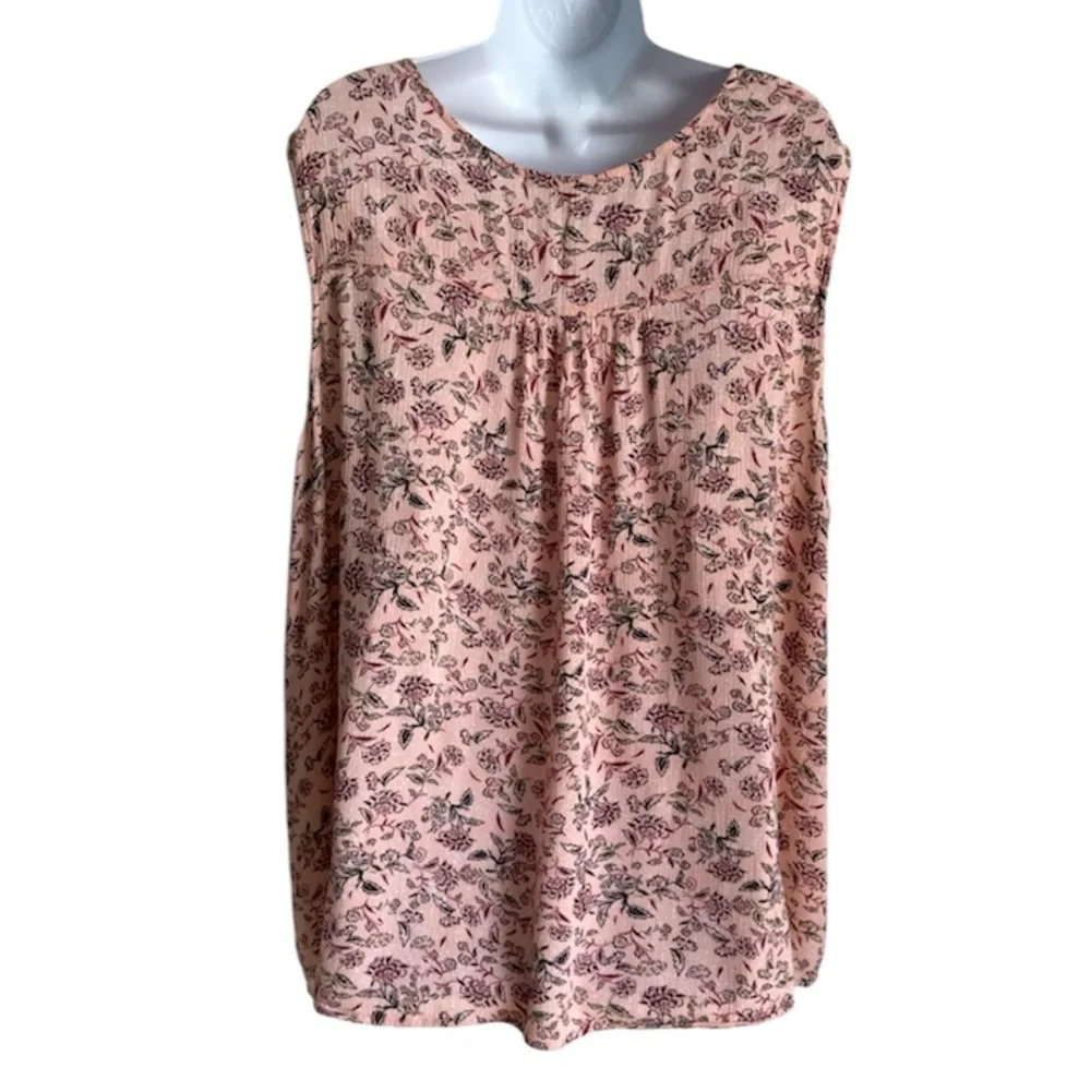 🔴 4/$15 Peace & Pearls Women’s 3X Peach Floral Front Tie Sleeveless Tank Top EUC - Picture 2 of 14